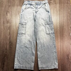 American Eagle Super High-Rise Baggy Wide Leg Cargo Jeans Light Wash Stretch 10